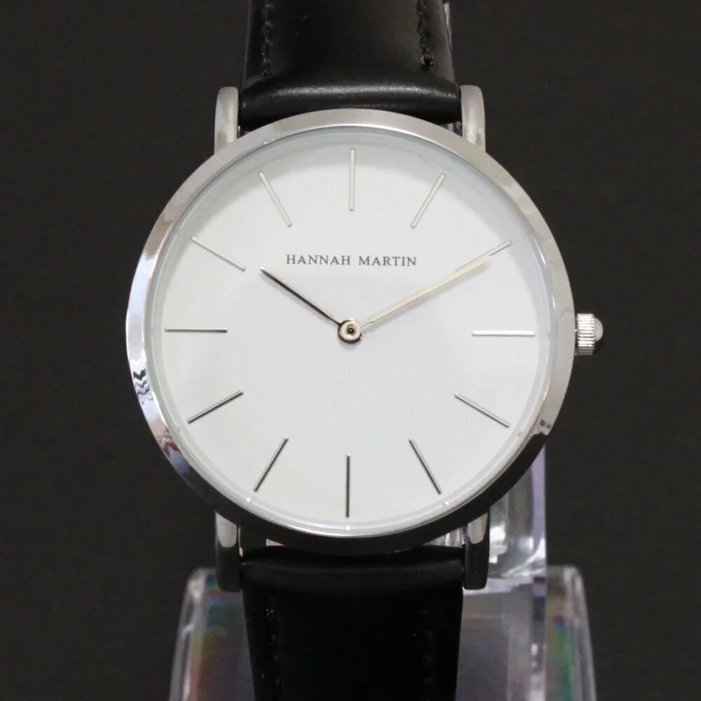 Men's Classic Minimalist 2 Hand Quartz Watch Raised Indices Black Strap 36mm